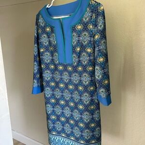 Cabana Life Blue beach Dress with Green Accents